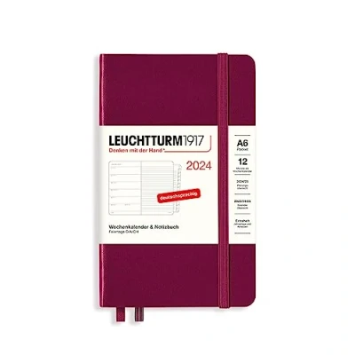 Afbeelding van LEUCHTTURM1917 367736 Weekplanner en notitieboek, A6, 2024, met adresboek huwelijksverjaardagen, rood poort, Duits, 12 maanden