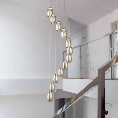 Afbeelding van Cyclone LED hanglamp, 12 lamps, rookkleurig, glas
