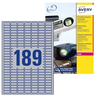 Afbeelding van Avery Ultra sterke Zilverkleurige Etiketten Ft 24,5 X 10 Mm (b H), 3.780 Stuks, 189 Per Blad Etiket