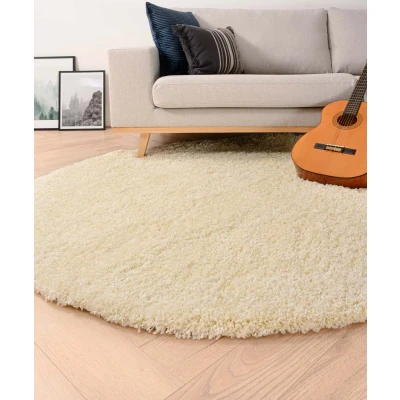 Afbeelding van Rond Hoogpolig Vloerkleed Shaggy Grand Effen Crème 240 Cm