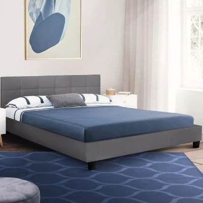 Image de Lit double CHARLOTTE avec sommier 140x190cm PVC gris anthracite