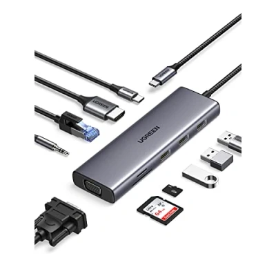 Afbeelding van UGREEN 10 in 1 hub USB C HDMI VGA Dual Display Dock Station PD 100W adapter RJ45 Ethernet SD kaartlezer 3,5 mm audio compatibel met MacBook iPad Pro Air iPhone 16 Plus Max 15