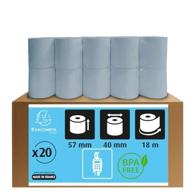 Afbeelding van Exacompta Ref. 40951E Box met 20 rollen voor bankkaarten breedte 57 mm x diameter 40 boorhouder 12 Veilig contact lange houdbaarheid zonder fenol Metratie (+/ 2m) : 18 m