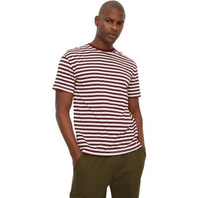 Afbeelding van Trendyol Lichtbruin Oversized/Wijde Snit Gestreept T Shirt Met Ronde Hals En Korte Mouwen Tmnss20Ts0511