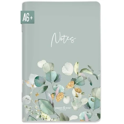 Afbeelding van paper&amp;you® Mini notitieboek, A6+, Minty Leaves, gestippeld, 64 pagina&#039;s, klein duurzaam en klimaatvriendelijk