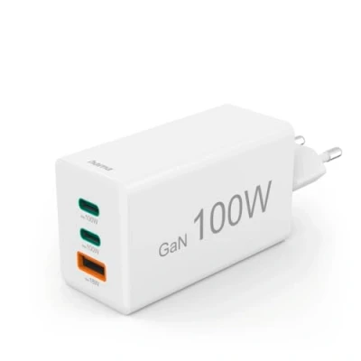 Afbeelding van Hama Snellader, GaN, 2x USB C, 1x A, mini oplader, PD, 100 watt, wit