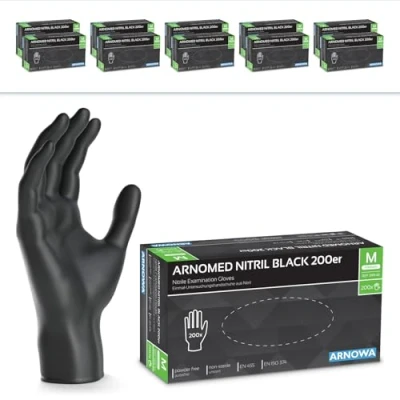 Afbeelding van ARNOMED nitril wegwerphandschoenen, maat M, 2000 stuks (10 dozen), zwarte handschoenen, poedervrij en latexvrij, keukenhandschoenen in de maten S, L XL