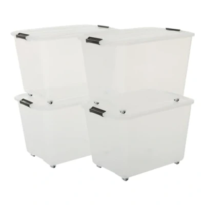 Afbeelding van Iris Ohyama, Set van 4, Opbergdozen, 60 L, met wielen, kliksluiting, woonkamer, slaapkamer, garage Top Box Roller TBR Transparant