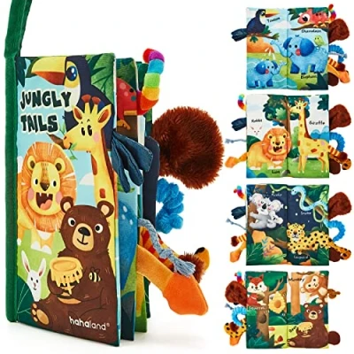 Afbeelding van Sensorisch speelgoed Jungle Tails boeken voor baby&#039;s Touch and Feel Zachte met pieper, Crinkle Paper Pasgeboren zuigelingen Peuterspeelgoed, Autostoel Baby Meisjes Geschenken 0 3 6 12 Maanden Jongens