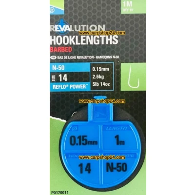 Afbeelding van Preston Onderlijnen N 50 Revalution Hooklengths Barbed 100cm (10 pcs) Maat : haak 14 0.15mm