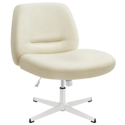 Afbeelding van SONGMICS HOME Bureaustoel, ergonomische stoel, moderne stijl met kruisbasis, brede en comfortabele zitting, in hoogte verstelbaar, draaibare katoenen linnen stof, crèmewit OBG046W01