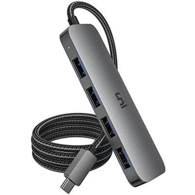 Afbeelding van uni 4 poorts USB C 3.0 hub, 1,2 m, ultradun, compatibel met MacBook Pro, iPad Air, Dell XPS, Surface Book en meer
