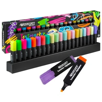 Afbeelding van Westcott E 744250 00 20 stuks neon en pastelmarkeerstiften met organisatiesysteem, lijndikte 2 tot 5 mm, hoogwaardige inkt uit Duitsland