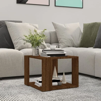 Afbeelding van Salontafel 40x40x30 cm bewerkt hout bruin eikenkleur