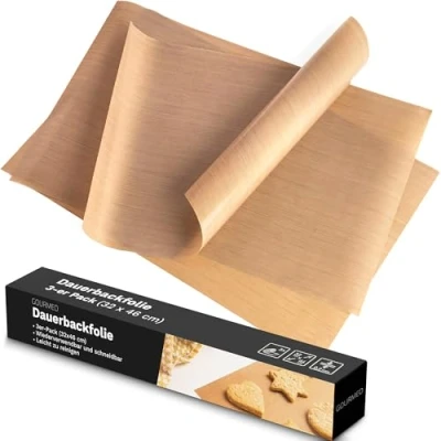 Afbeelding van GOURMEO Permanente bakfolie, Set van 3, 32 x 46 cm, op maat te snijden en vaatwasmachinebestendig, herbruikbaar bakpapier 3er