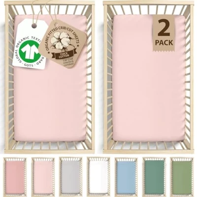 Afbeelding van Bunnyjik GOTS Organic Spacesaver set van 2 hoeslakens (roze + roze, 100 x 52 cm)