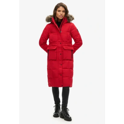 Afbeelding van Superdry Everest Longline Puffer Winterjas, Dames, Maat: 38, Deep red