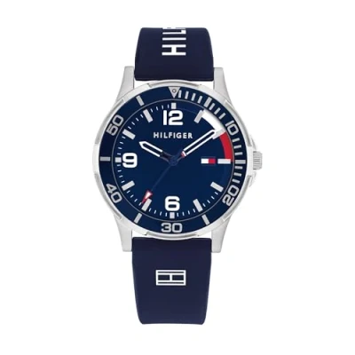 Afbeelding van Tommy Hilfiger Jongenshorloge kwarts analoog siliconen armband 1720016, Blauw, riem, Riem