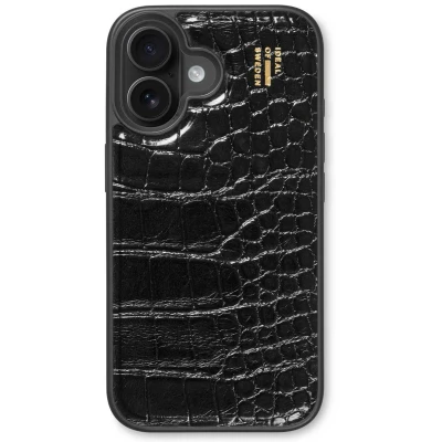 Afbeelding van iDeal of Sweden Vegan Leather Case geschikt voor iPhone 16 Plus Black Croco