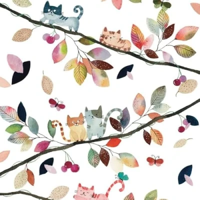 Afbeelding van 20 stuks papieren servetten met kattenmotief in de herfstboom voor tafeldecoratie, ook geschikt decoupage en servettechniek, 33 x cm