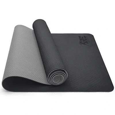 Afbeelding van Yogamat, zwart grijs, 183 x 61 0,6 cm, fitnessmat, gymmat, gymnastiekmat, logo