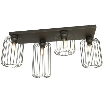 Afbeelding van Schuur plafondlamp, 4 lamps, 83 cm, zwart, metaal, E27