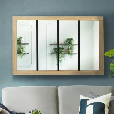 Afbeelding van Miroir verrière 4 bandes cadre bois design industriel 110x70 cm