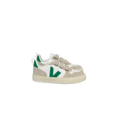 Afbeelding van Veja Small V10 Unisex Sneakers laag voor kinderen, Maat: 28, Extra white/emeraude Leer/ synthetisch