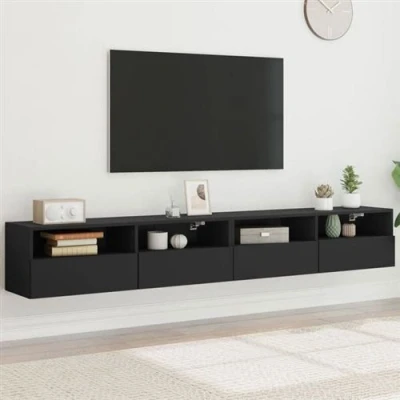 Afbeelding van Tv wandmeubels 2 st 100x30x30 cm bewerkt hout zwart
