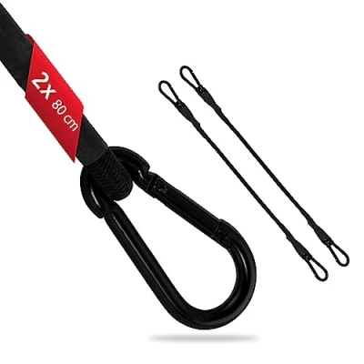 Afbeelding van ECENCE 2 x elastische riem met karabijnhaak, 80 cm, zwart, spanband, spanbanden voor bagagedrager, verlengkabel, spankabel fiets, auto, bagage
