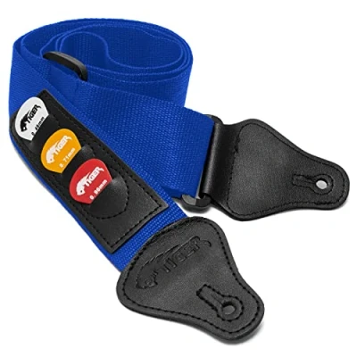 Afbeelding van TIGER STP4 BL Gitaarriem met plectrumhouder, blauw