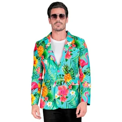 Afbeelding van Widmann Hawaii &amp; Carribean Tropisch Kostuum Festival Tropical Party Colbert Man Blauw Large Carnavalskleding Verkleedkleding