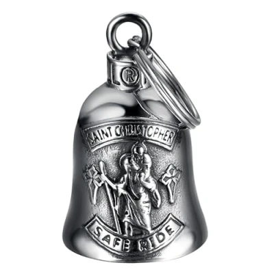Afbeelding van MOCY BELL Motorbel Saint Christopher Safe Ride Guardian Gremlin in Roestvrij staal, zilver, klein, staal 316L, 316L