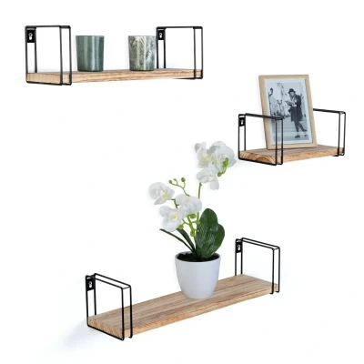 Image de Lot de 3 étagères murales LILY bois et métal design industriel