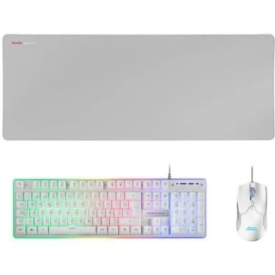 Image de MARS GAMING MCPX PREMIUM Clavier, souris et tapis de full size backlit USB QWERTY Espagnol commutateur : H Mech blanc, argent