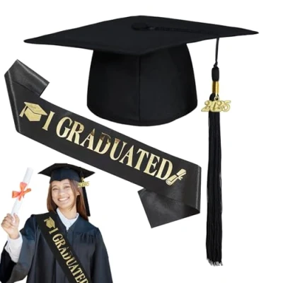 Afbeelding van Coffee Life Plus® doktershoed set 2024, en sjaal voor afstuderen, uniseks, afstudeerhoed bachelordiploma, master, afstudeerfeest, feest