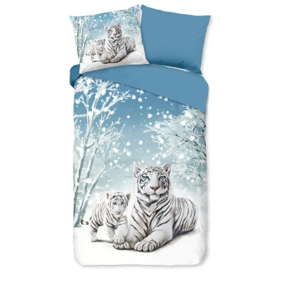 Afbeelding van Good Morning Kinderdekbedovertrek &quot;witte tijger in winterthema&quot; Blauw (140x200/220 cm) Katoen Flanel
