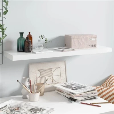 Image de vidaXL Étagère murale flottante Blanc brillant 90x23,5x3,8 cm MDF