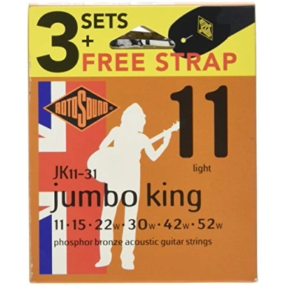 Afbeelding van Rotosound JK11 31 Jumbo King 011 3 pack met gitaarriem snarenset akoestisch