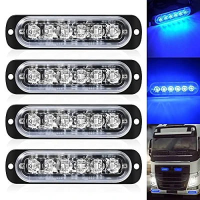 Afbeelding van Defvnsy 4 stuks Ultradunne blauwe stroboscooplamp met 6 leds led lichtbalk mini noodverlichtingsbalk 18 knipperstanden 12V 24V voor universeel voertuig of truck