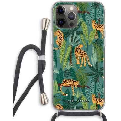 Afbeelding van Case Company® hoesje met Koord geschikt voor iPhone 12 Pro Luipaard 2 Telefoonhoesje Zwart Extra Bescherming aan alle Kanten en Over de Schermrand
