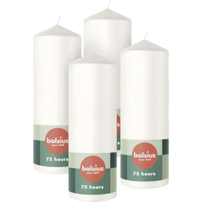 Image de Bolsius Lot de 4 Bougies piliers Blanc 20 x 7 cm décoratives d&#039;intérieur Combustion 75 heures Sans parfum 5% cire végétalienne naturelle huile palme Valentin