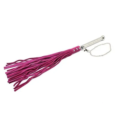 Afbeelding van Rimba Bondage Play Leren Zweep (Flogger) met metalen handvat roze