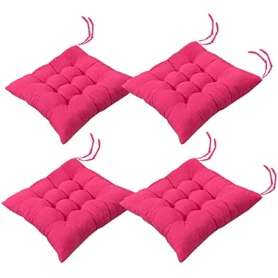 Afbeelding van Topstylehouse Zachte stoelkussens, 4 stuks, met bevestigingsbandjes, voor eetkamer, tuin, terras, keuken Donkerroze, 40 x cm