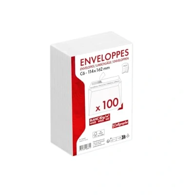 Image de Clairefontaine Calligraphe (gamme correspondance) 5666C Paquet de 100 Enveloppes Blanches C6 114x162mm Auto Adhésives 80g/m²