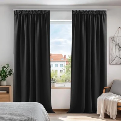 Afbeelding van Deconovo Set van 2 verduisteringsgordijnen met plooiband, warmte isolerend, koudebestendig, 140 x 210 cm, Halloween, zwart