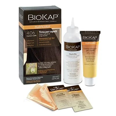 Afbeelding van BIOKAP Nutricolor Haarverf zonder ammoniak, voedt, kleur en reparatie, 4,06 koffiebruin, 140 ml