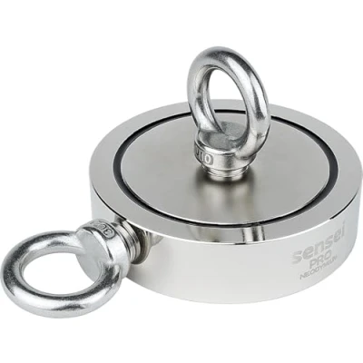 Afbeelding van Sensei magneet 500 kg, dubbelzijdige neodymium N52 met boven en zijhaak, Ø 11,6 x H 3 cm, zeer sterke voor thuis, werkplaats, watervissen