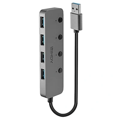 Afbeelding van LINDY 4 Port USB 3.0 hub mit Ein /Ausschaltern poorten Individueel schakelbaar Grijs
