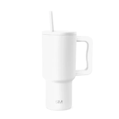 Image de Simple Modern Gobelet Trek de 887 ml avec poignée et couvercle à paille Tasse voyage isotherme en acier inoxydable compatible les porte gobelets, blanc d&#039;hiver